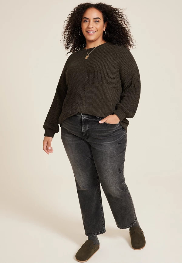 Plus Size Matte Chenille Checkerboard Sweater | Maurices