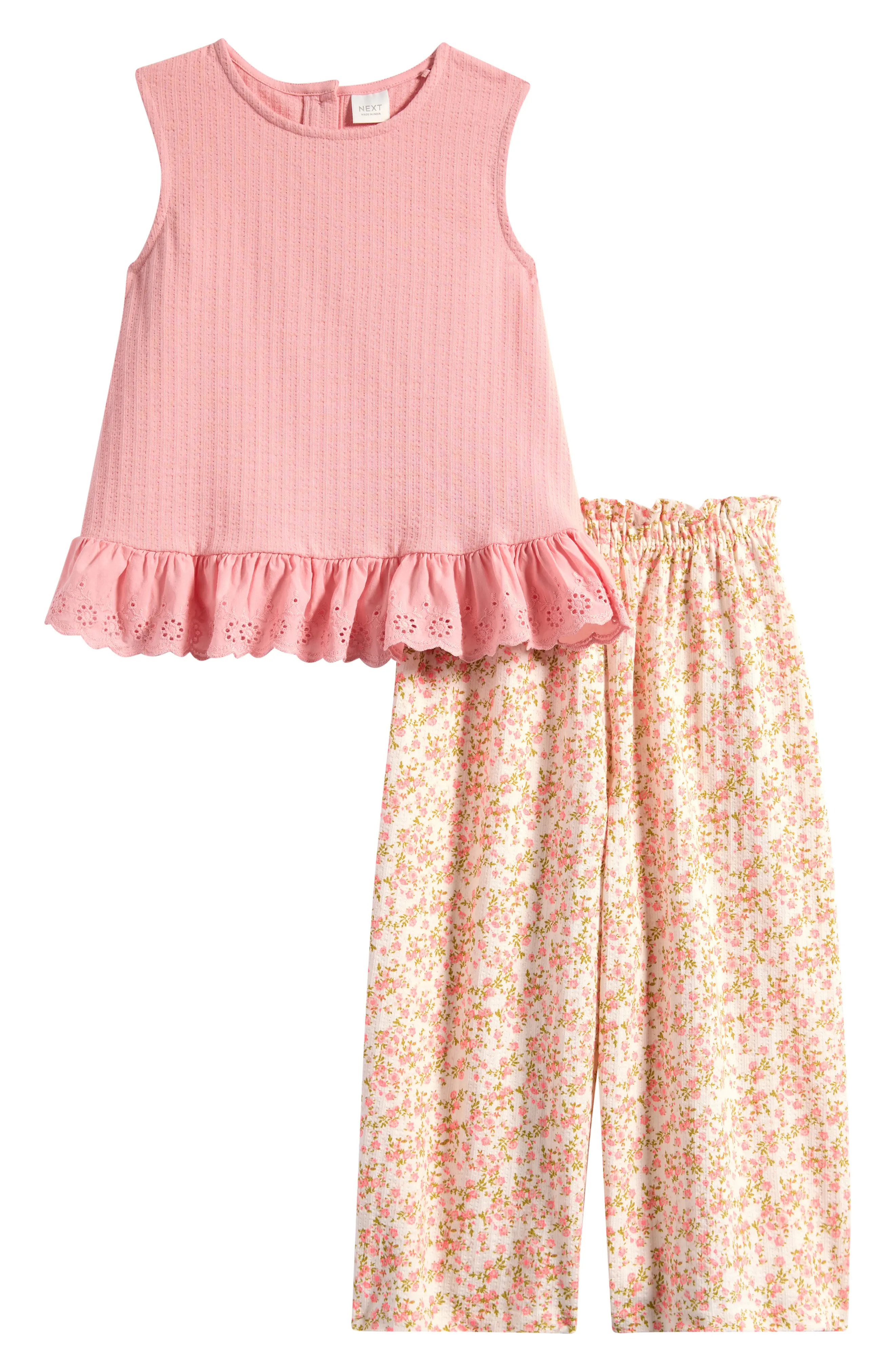 NEXT Kids' Broderie Trim Top & Floral Pants Set (Women) | Nordstrom | Nordstrom