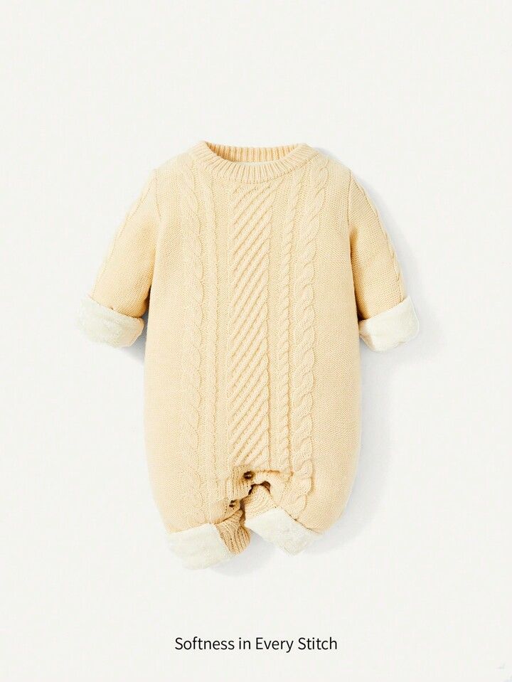 Cozy Cub Baby Boy Solid Button Detail Cable Knit Sweater Jumpsuit | SHEIN