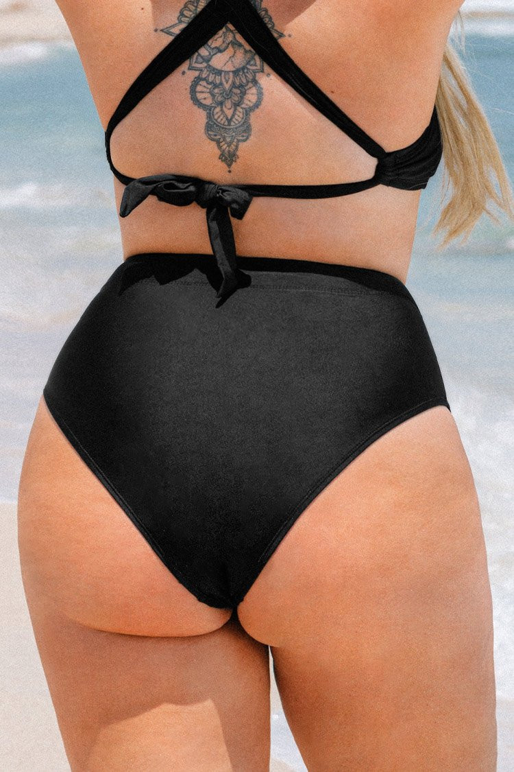 Charmed Romance Banded High Waist Plus Size Bikini Bottom | Cupshe