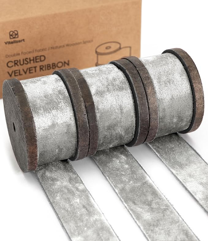 Vitalizart Velvet Ribbon Set 1" x 9Yd Silver Deluxe Velvet Ribbons Double Side for Christmas Tree... | Amazon (US)