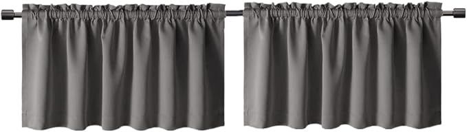 Gxi Solid Grey Kitchen Curtain 20 Inch Long Pure Color Grommet Blackout Curtain Tiers for Bathroo... | Amazon (US)