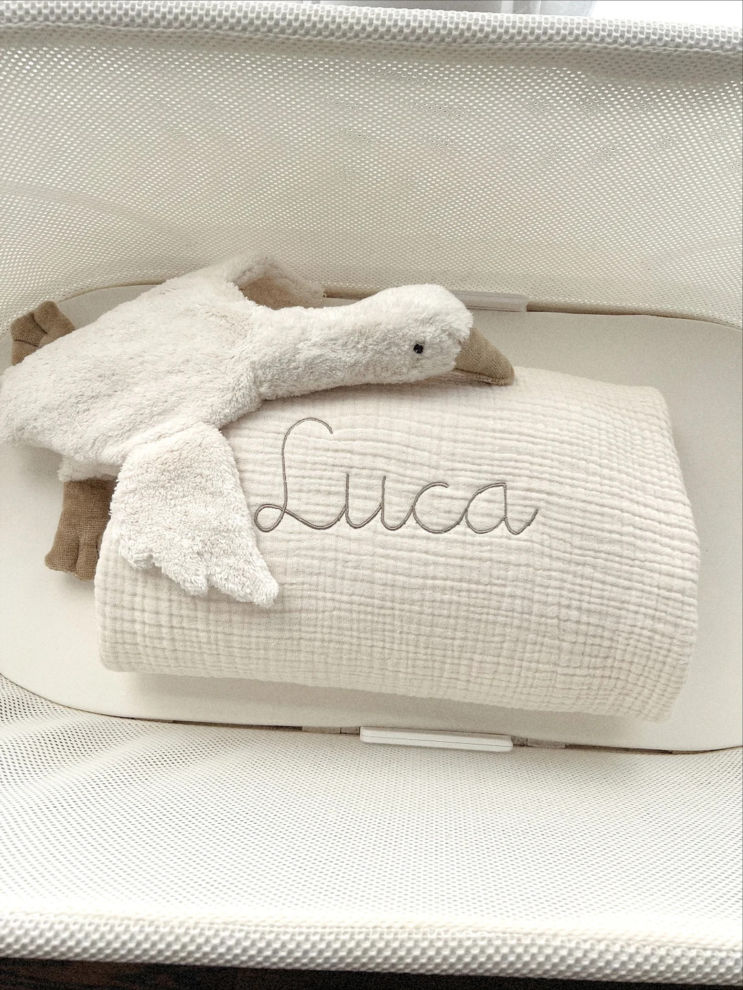 Embroidered Baby Blanket Organic Cotton Muslin Custom Baby Name Keepsake Blanket Personalized New... | Etsy (US)