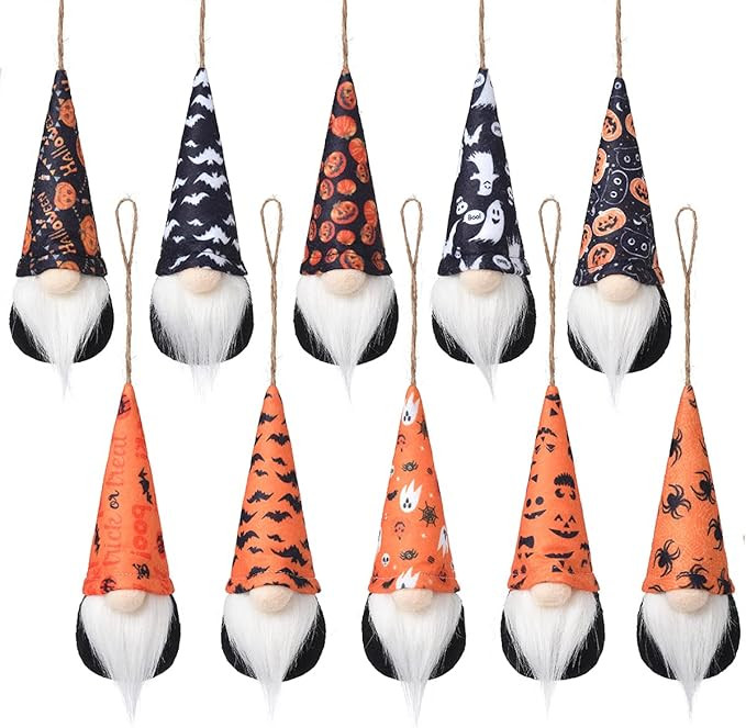 Halloween Hanging Gnome Ornaments Set of 10, Plush Vampire Spider Pumpkin Gnomes Handmade Scandin... | Amazon (US)