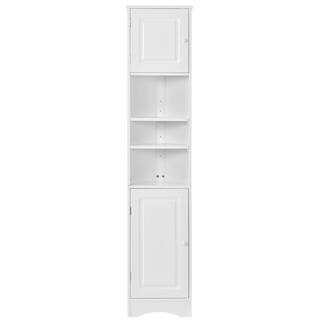 14.60 in. W x 9.70 in. D x 66.9 in. H Bathroom Corner Cabinet with 2-Doors and Adjustable Shelves, Open Shelf, White | The Home Depot