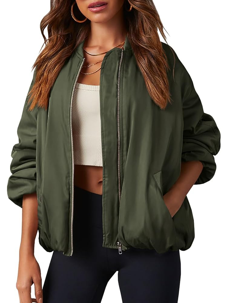 Tankaneo Womens Zip Up Bomber Jacket Oversized Fashion Casual Fully Lined Winter Coats With Pocke... | Amazon (US)