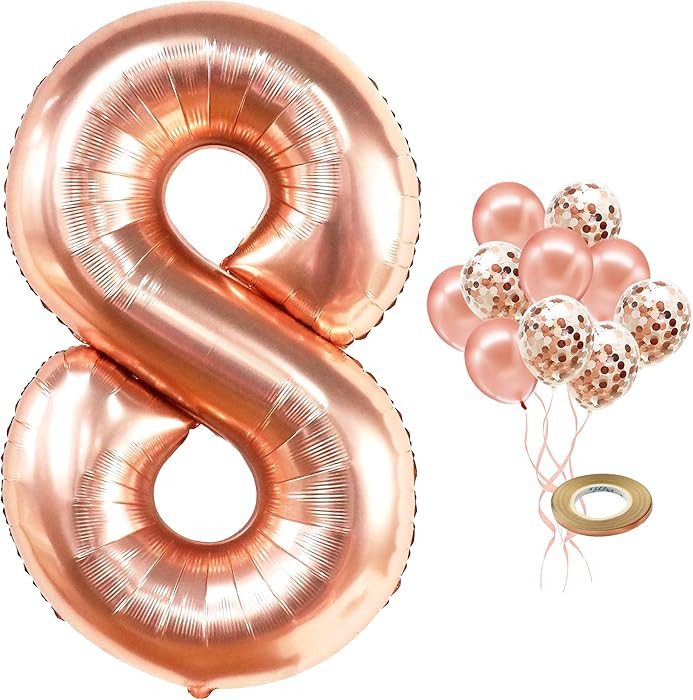 KatchOn, Big Rose Gold 8 Balloon Number - 40 Inch, 8th Birthday Decorations for Girls | Rose Gold... | Amazon (US)