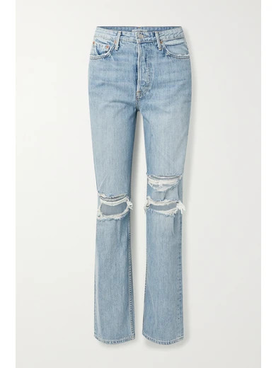 GRLFRND - Mica Distressed High-rise Straight-leg Jeans - Light denim | NET-A-PORTER (US)