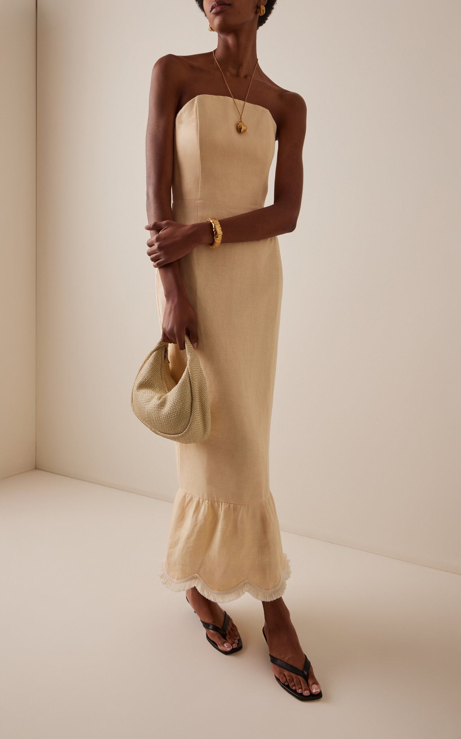 Essie Strapless Fringed Linen Maxi Dress | Moda Operandi (Global)