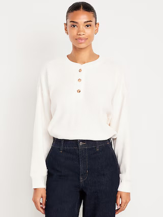 Oversized Cozy Waffle Henley Top | Old Navy (US)