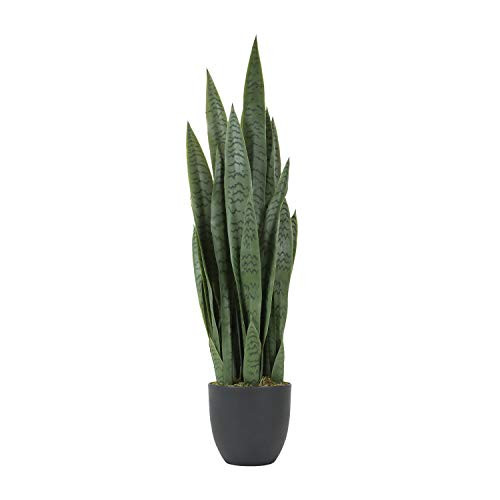 Worth Garden 3ft Artificial Snake Plant Fake Sansevieria Indoor Outdoor, 28 Thick Leaves Lifelike Faux Silk Plant, Home Decor Mother in Law Tongue Plant 35in, with Black pot & Dry Moss Included, Green | Amazon (US)