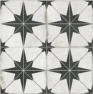 Peel and Stick Encaustic Backsplash Tile. Black Star Patterned Stick on Tile. Self-Adhesive Wall ... | Amazon (US)