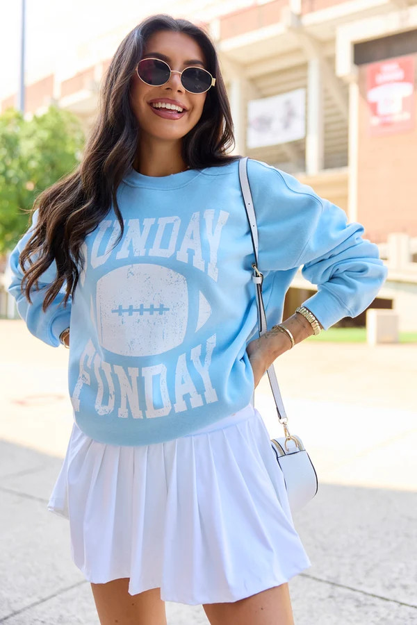 Sunday Funday Light Blue Graphic Sweatshirt | Pink Lily