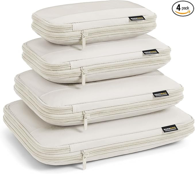 4 Piece Compression Packing Cubes for 3–7 Day Travel, Lightweight Travel Organizers with Breath... | Amazon (US)