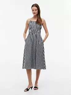 Gingham Shirred Linen-Blend Midi Dress | Tommy Hilfiger | Tommy Hilfiger (US)