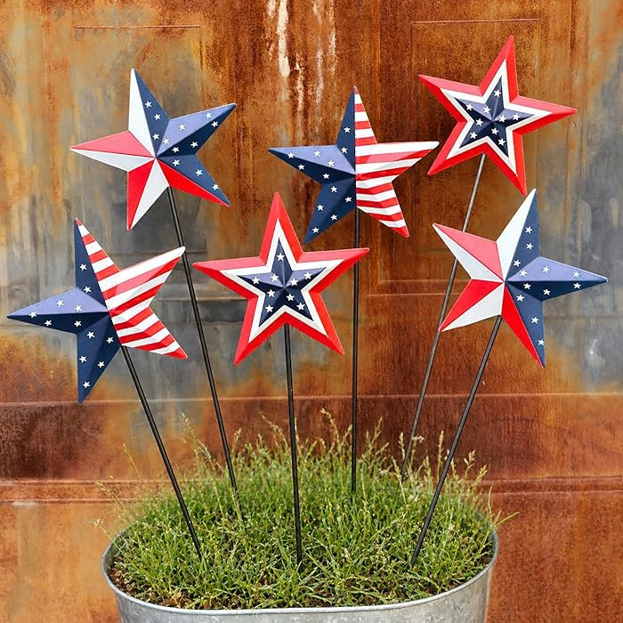 6 Pcs 4th of July Decorations Outdoor,19" Patriotic Metal Barn Stars Decorative Garden Stakes for... | Amazon (US)