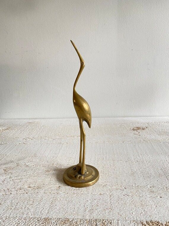 Small Vintage Brass Standing Crane Figurine - Brass Stork Heron Statue | Etsy (US)