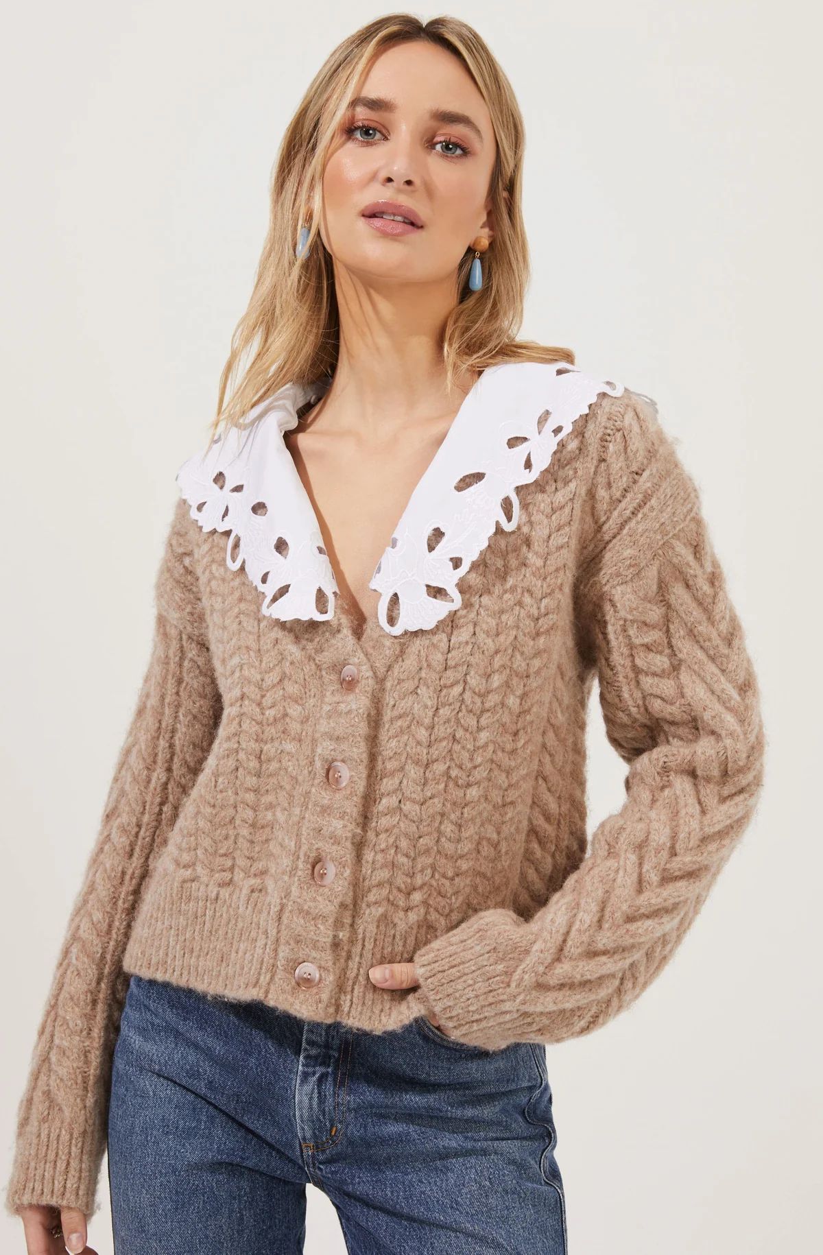 Pemberley Oversized Collar Cable Knit Cardigan | ASTR The Label (US)