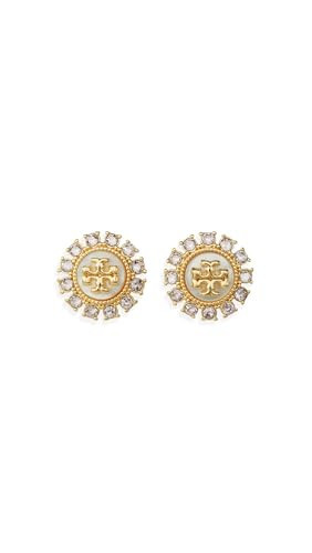 Tory Burch Women's Moondance Pearl and Crystal Stud Earrings, Tory Gold/MOP/Crystal, One Size | Amazon (US)
