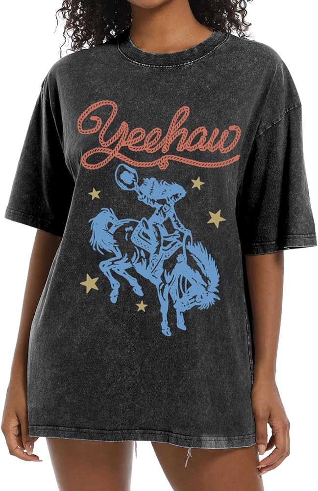 Western Shirts for Women Vintage Cowgirl Shirt Oversized Rodeo Cowboy Graphic Tees Country Concer... | Amazon (US)