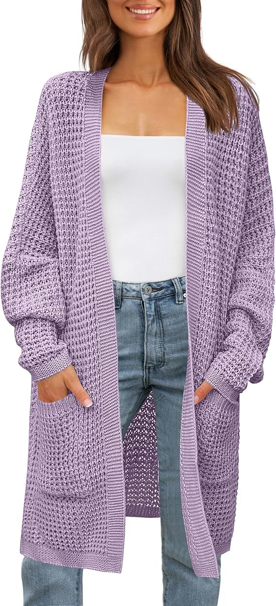 ZESICA Women's 2024 Fall Long Batwing Sleeve Open Front Chunky Knit Cardigan Sweater | Amazon (US)