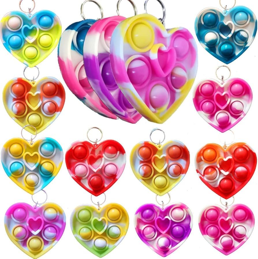 15 Packs Push Fidget Bubble Bulk Heart Shape Mini Pop Keychain Fidget for Adult and Kids,Small Va... | Amazon (US)