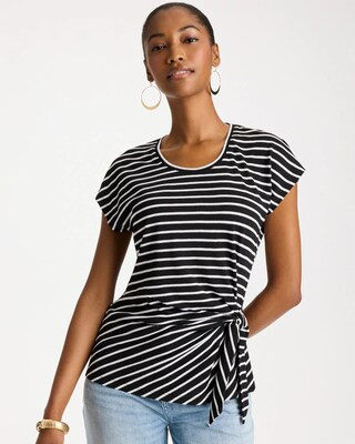 Women's Striped Tie-Front Tee in Black | Chico's | Chico's