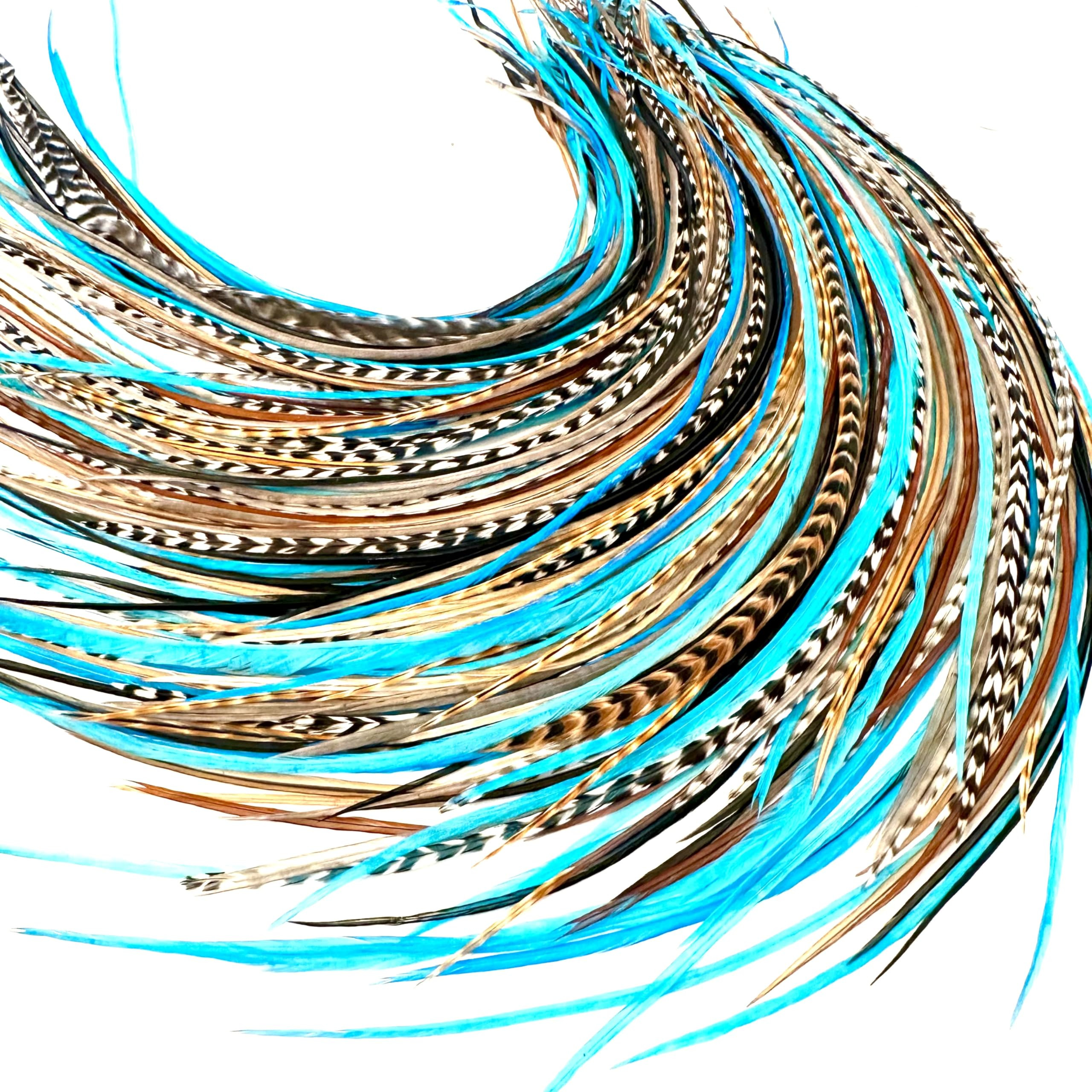 21 Natural & Turquoise Color Hair Feathers - 7”- 12” Long - Feathers for Hair Extension, Roos... | Amazon (US)
