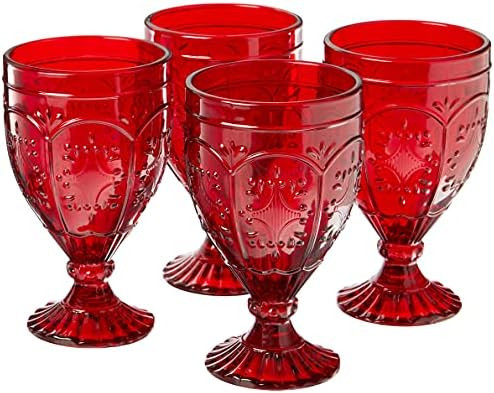 Fitz and Floyd Trestle Glassware Ornate Goblets, Set of 4, Red | Amazon (US)