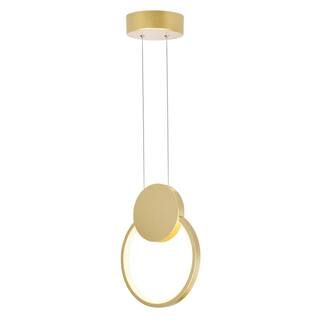 Pulley 8 in LED Satin Gold Mini Pendant | The Home Depot