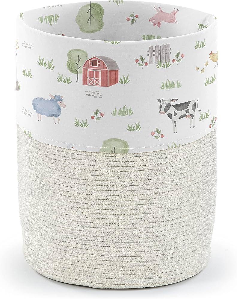 Sweet Jojo Designs Farm Animals Boy Girl Woven Laundry Basket Hamper Cotton Rope Storage Bin Dirt... | Amazon (US)