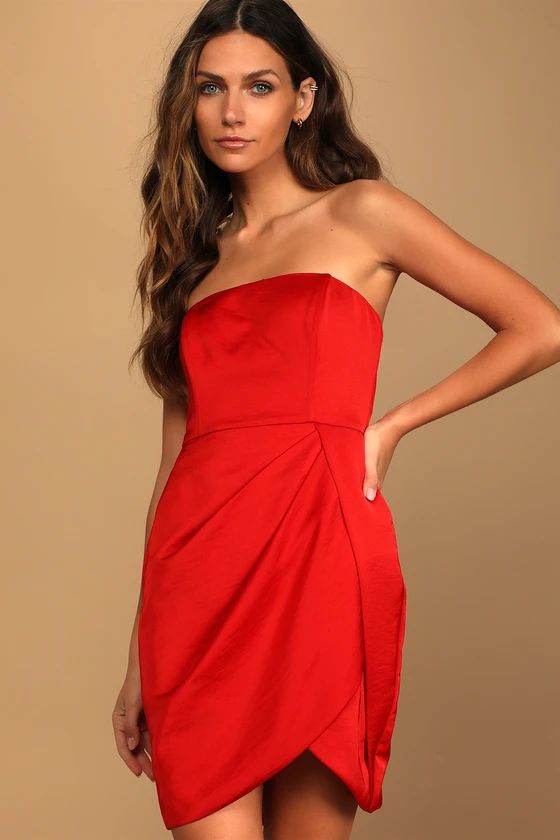 Keep 'Em Stunning Red Satin Strapless Mini Dress | Lulus (US)
