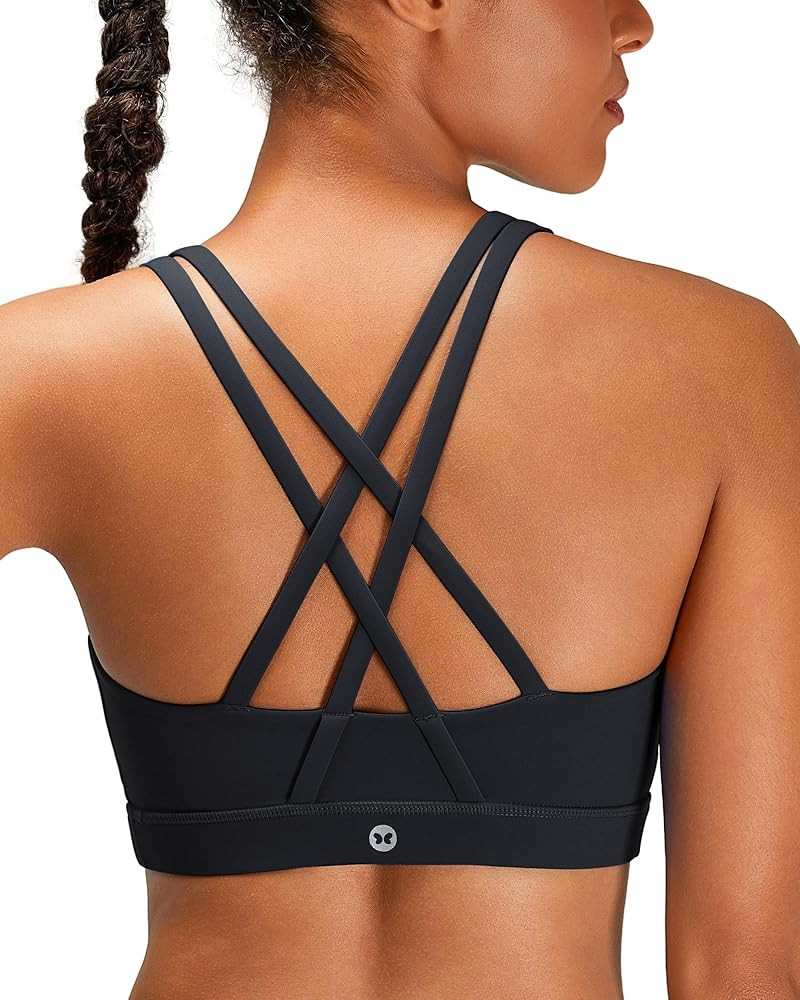 Sports Bras for Women, Criss-Cross Back Padded Medium Support Sports Bra Strappy Medium Impact Wo... | Amazon (US)