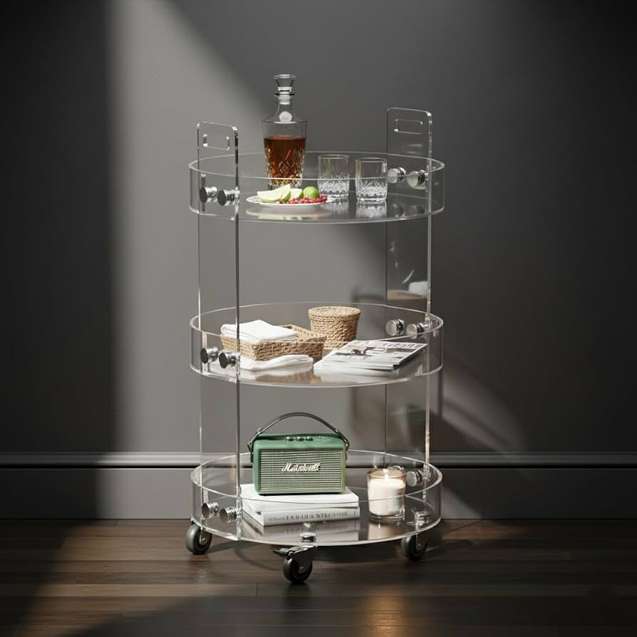 ONELUX Round Acylic Serving Cart for Home,Acylic Side Table on Wheels,Rolling Beverage Storage Sh... | Amazon (US)
