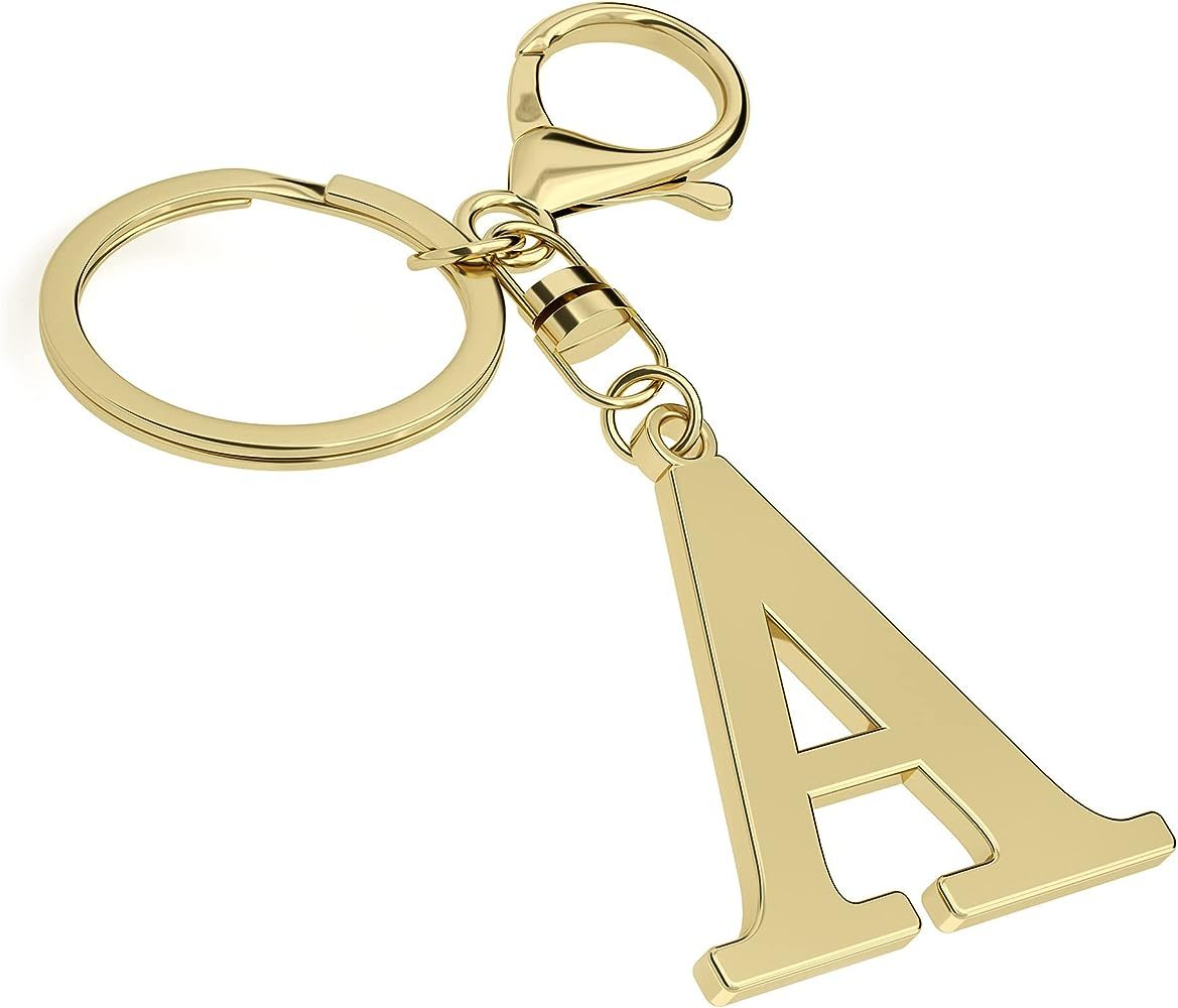 Stainless Steel Gold Letter A-Z Keychain for Women Men, Initial Letter Pendant with Key Ring, Cha... | Amazon (US)