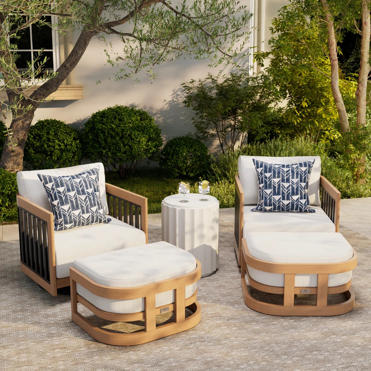 Sereno Patio Aluminum Club Chairs Swivel Lounge Chairs With Ottomans And Cushions | Wayfair North America