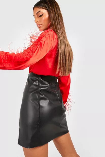 Feather Trim Plunge Bodysuit | Boohoo.com (US & CA)