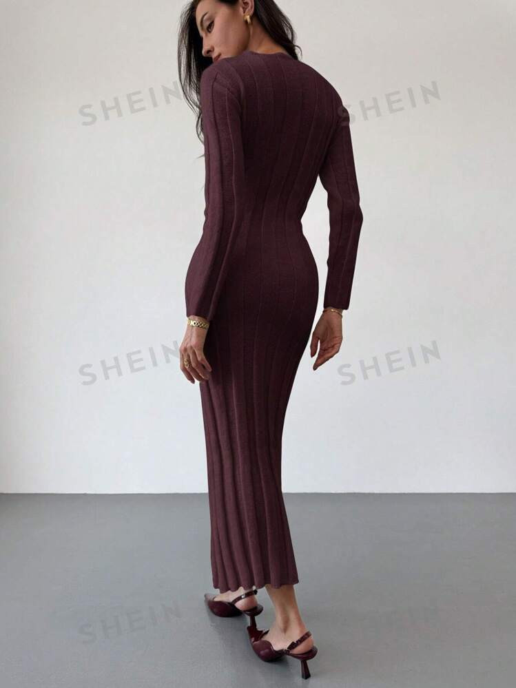 Long Burgundy Knit Dress | SHEIN