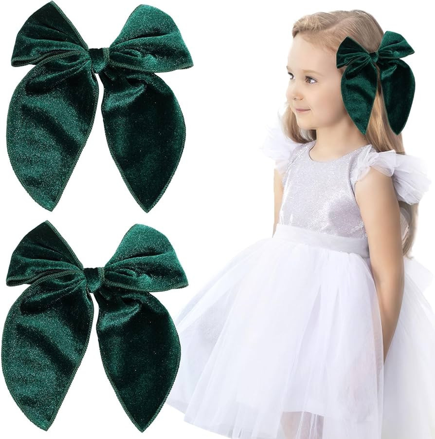 2 Pack Fable Girls Velvet Hair Bows 5 Inch Large Velvet Bow Handmade Hair Accessories for Toddler... | Amazon (US)