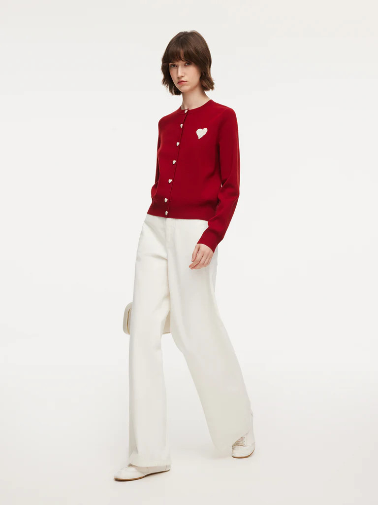 Tencel-Wollmischung Damen Cardigan mit Herzmuster | GOELIA