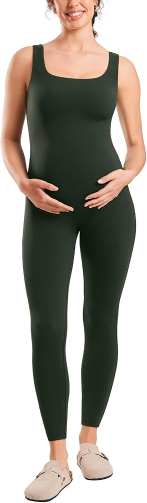 MOMANDA Maternity Jumpsuit Workout Romper for Pregnancy Seamless Leggings Bodysuit Sleeveless Squ... | Amazon (US)