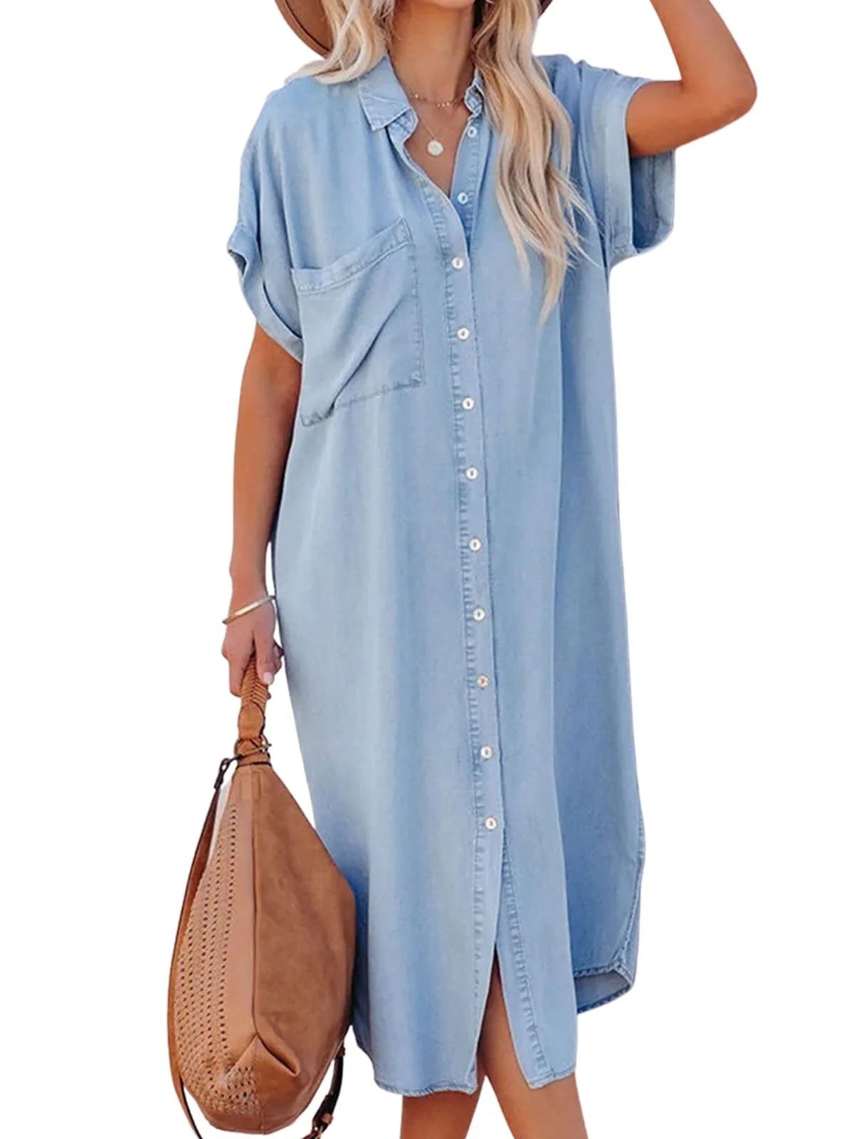 Cupshe Women's Dress Short Bell Sleeve Button Down Casual Shirt Dresses, xl | Walmart (US)