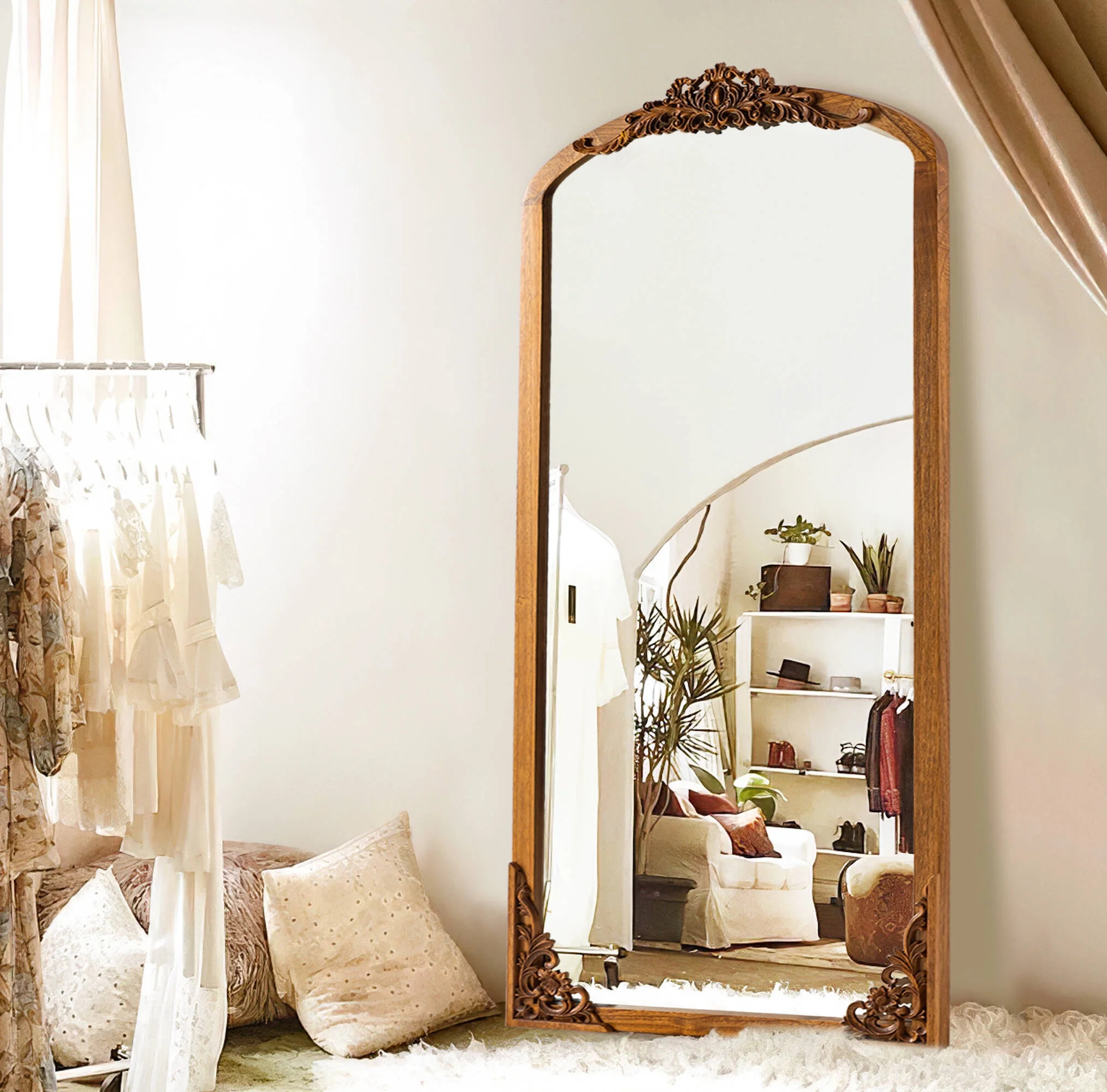 Neutypechic Wooden Arch Mirror Full Length Mirror Vintage Decorative Mirror for Living Room Bedro... | Walmart (US)