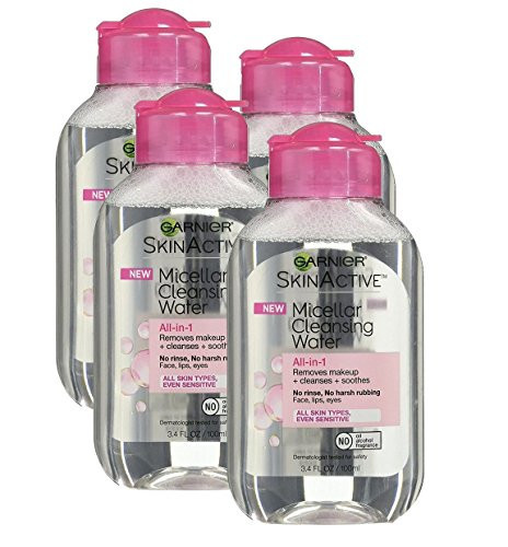 Garnier Skin Active Micellar Cleansing Water, All-in-1, For All Skin Types, Travel Size, 3.4 Ounce, (4 Pack) | Amazon (US)