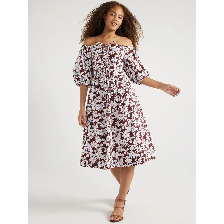 Free Assembly Women's Ruched Halter Dress with Puff Sleeves, Sizes XS-XXL - Walmart.com | Walmart (US)