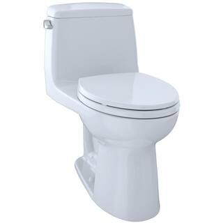 Eco UltraMax 1-Piece 1.28 GPF Single Flush Elongated Toilet with CeFiONtect in Cotton White | The Home Depot