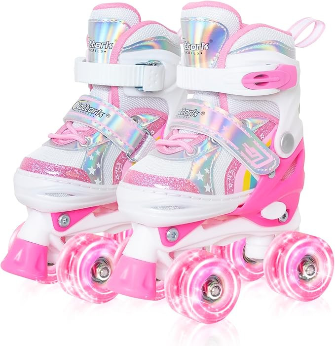 Nattork Girls Roller Skates for Kids, 4 Size Adjustable Rainbow Quad Skates with All Light Up Whe... | Amazon (US)