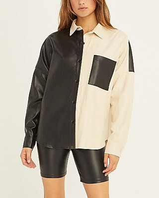 CRESCENT Sammy Mixed Media Button Up Shirt | Express