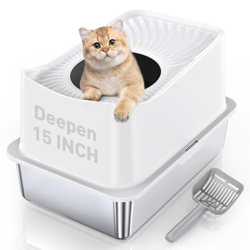 WoofiGo Stainless Steel Cat Litter Box, Large Top Entry Litter Box for Big Cats, Enclosed Kitty Litter Pan with Lid, Metal Cat Box Never Absorbs Odors, Easily Cleaning, Include Scoop | Amazon (US)