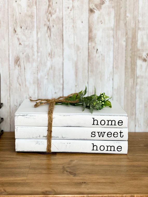 Personalized Farmhouse Book Stack - Custom Hardback Stamp Painted Books - Rustic Home Decor | Etsy (US)